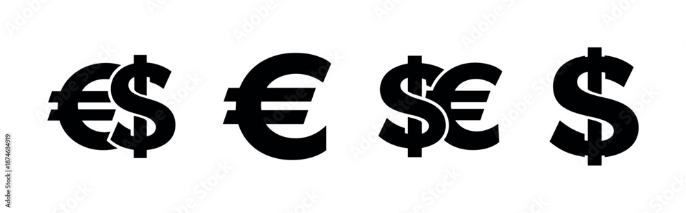 Fototapeta premium Currency symbols vector icons set: euro, dollar, financial design elements