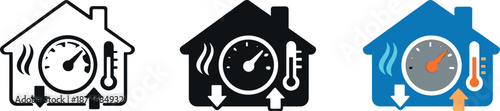 Image Generation. Regulating household air shown through an automated thermostat emblem featuring a residential shape integrated