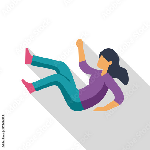 Woman floating or falling with a long shadow in a dynamic pose