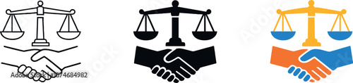 Image Generation. Fair practice action shown through a mutual agreement mark featuring two equal hands meeting beneath a justice