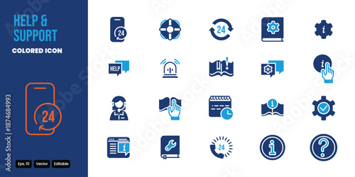 help and support colored icon set vector design good for web and mobile app