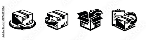 Shipping package vector icons set: logistic, delivery, packaging symbols collection