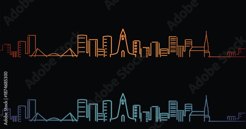 Reykjavik Neon Style Simple Skyline on Dark Background