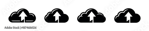 Cloud upload vector icons set: data storage, file upload, information transfer