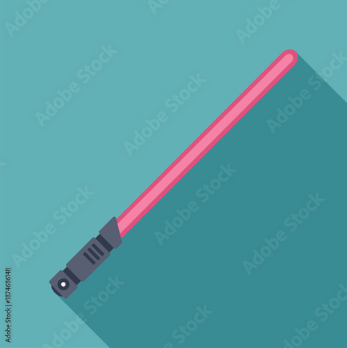 Pink energy sword with a grey hilt creating long shadow on a teal background