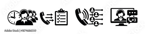 Customer support vector icons set: communication, call center, help desk symbols