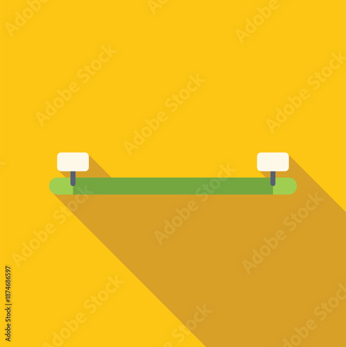 American football field sideline marker with long shadow in flat design