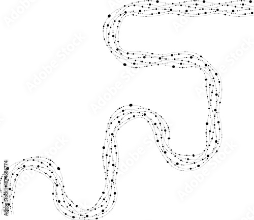 Composition presents a continuous line forming zigzag paths with curves and dot sequences that record motion across space.