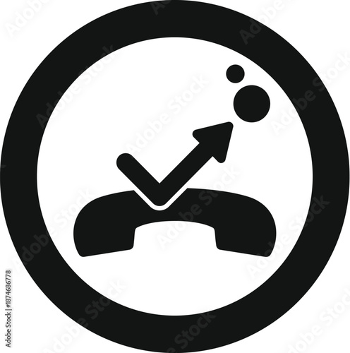 Indicating a received call requiring a callback, a black telephone symbol with an upward arrow