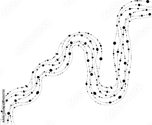 Flowing line generates wave paths with repeating dots that indicate movement cycles over an open field.