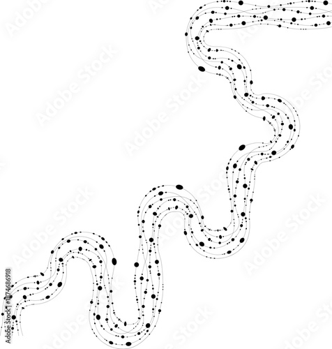 Circular maze evolves from wave motion and dots that indicate looping travel.