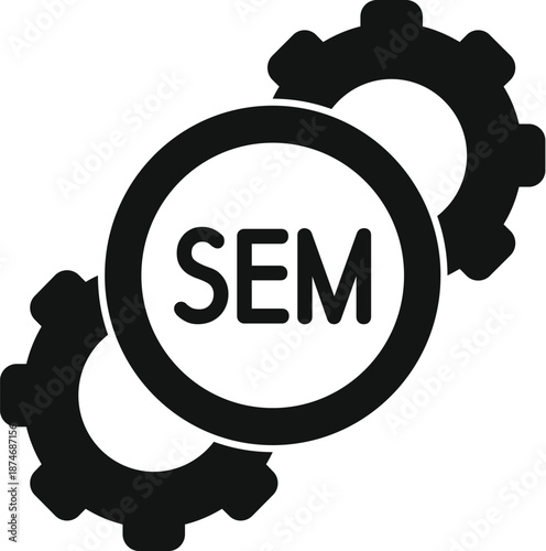 Sem icon showing gears for search engine marketing optimization and digital business