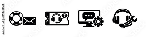 Customer support vector icons set: service, assistance, help desk essentials