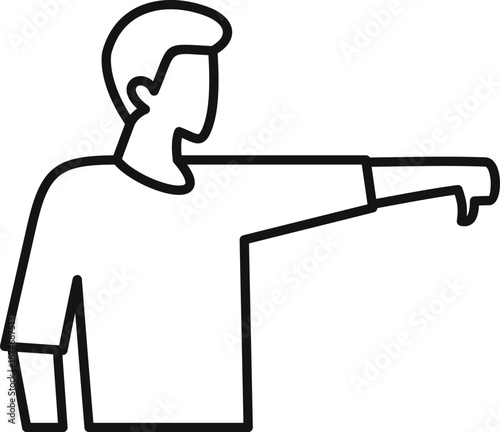 Man outlining gesture pointing finger down, showing direction, blame, or accusation