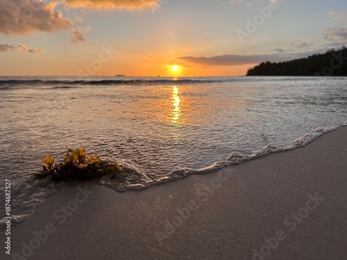 Sunset over tropical beach on Palawan Island, Philippines