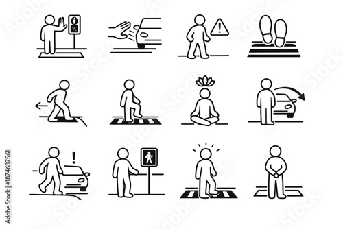 Stepping crosswalk calm restraint icons urban premature mindful crossing safety icon delay