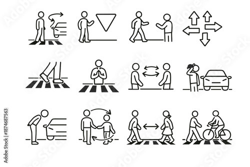 Icon to crosswalk step urban arrow awareness courtesy flow coexistence calm vector
