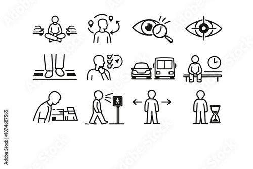 Icon vector assessment calmly patience crosswalk vehicle judgment urban step attentive icons