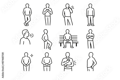 Stance posture body urban relaxed awareness pause icons maintain breathe vector patience