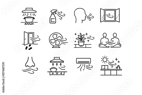 Icon awareness air atmosphere etiquette cue reduction kitchen focus vector logic icons
