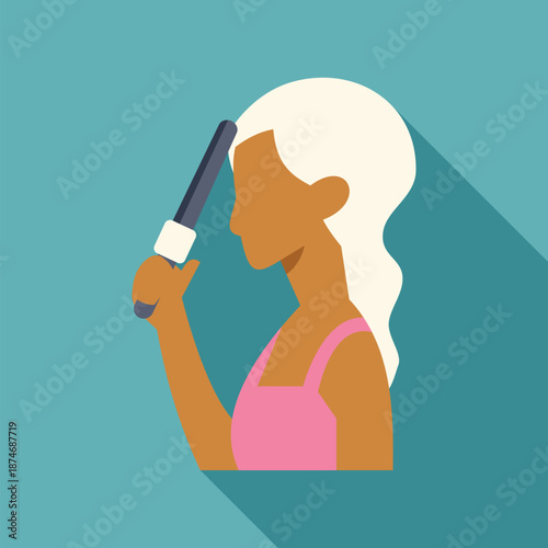 Woman styling light hair with a black and white curling iron