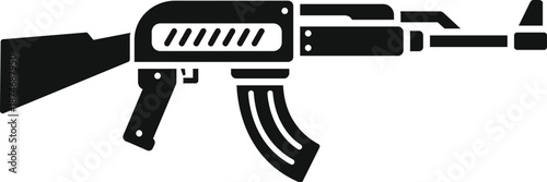 Black silhouette of an automatic weapon, symbolizing defense and military