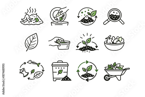Flow line bio scraps green recycling organic waste collect composting icon art