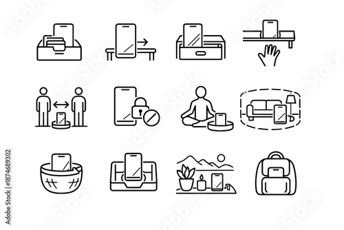 Zone mindful icons parking detox screen out distance icon reduced phone vector