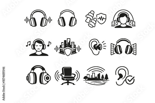 Icon ear noise vector personal acoustic urban shield hearing aid reduction canceling