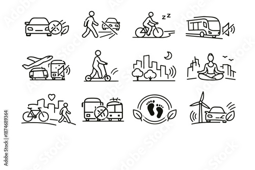 Icon quiet mobility reduction noise vector transport silent urban bike choice active