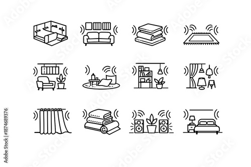 Dampening noise acoustic quiet interior icon calm comfort layout urban vector reduction