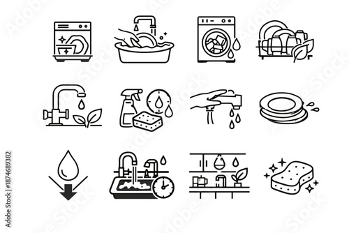 Saving mindful vector habit use cleaning water efficient dishwashing icon sink