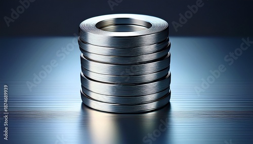 neodymium ring magnets stacked column brushed steel texture soft reflections grey gradient backdrop