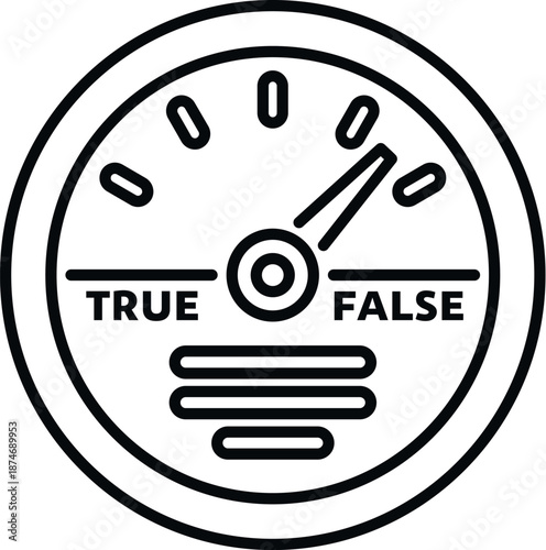 Meter gauge displaying true or false reading for fact checking concept