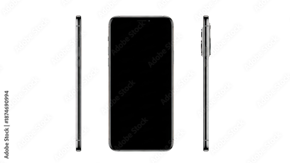 Obraz premium Modern smartphone displayed from three angles