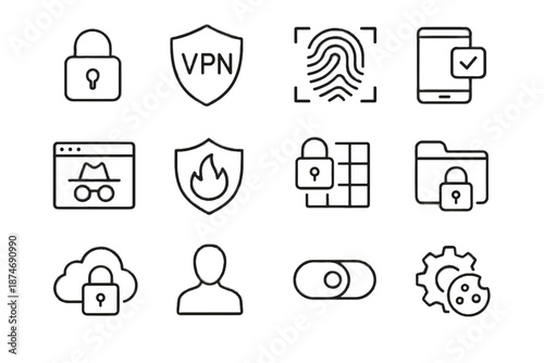 Scan firewall encryption secure fingerprint anonymous icon privacy padlock webcam digital icons