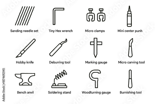 Marking deburring tool mini vector knife icons woodturning minimalist icon center set