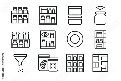 Vector grain spice glass visibility tightly refill rack icon compact pantry symbol