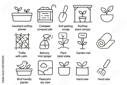 Leaves eco fabric insulated rooftop vector compost icon trellis label planter gardening