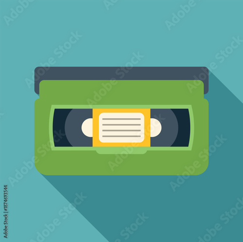 Green vhs cassette illustrating old video media and vintage technology with flat design