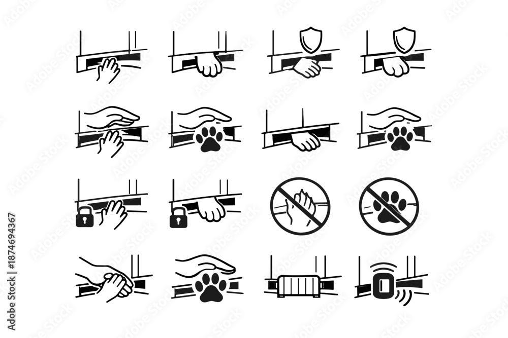 Naklejka premium Vector protection paw logic icon care hand awareness safety set small