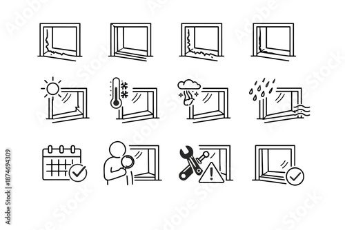 Calendar caulk seal sealant icon repair inspection window mark rain vector uv