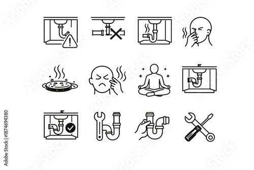 Cue straight trap calm line missing icon sewer odor sink logic vector