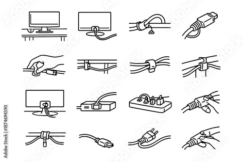 Protection strain cable desk everyday management workstation awareness monitor vector focus icon