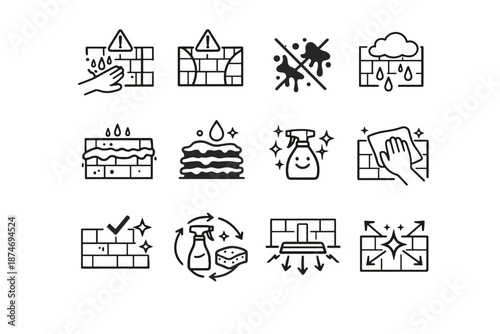 Vector backsplash risk icons crossed stain area calm prevention buildup kitchen cue