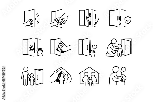 Care consideration icon icons focus safety prevention child small family silhouette vector