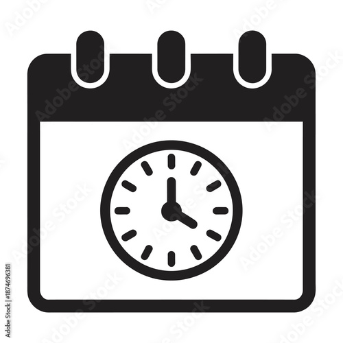 Calendar with clock icon representing time and schedule