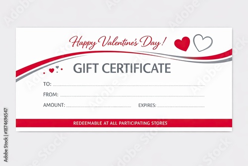 A sample Valentine's Day gift certificate with hearts for stores, seasonal promotion, marketing
