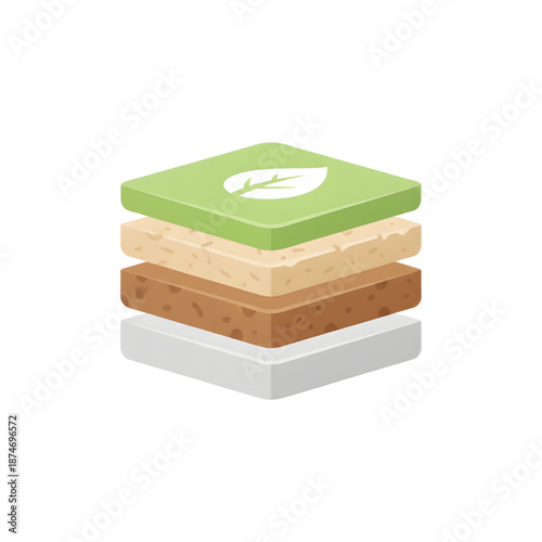 Sustainable Materials Stack Layers, Single Isolated Object on transparent Background with Clean Edges No Shadow