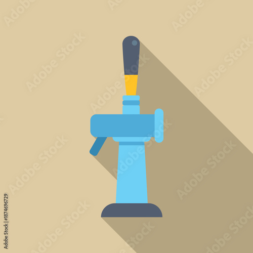 Beer tap serving draft beverage, featuring a flat design with long shadow